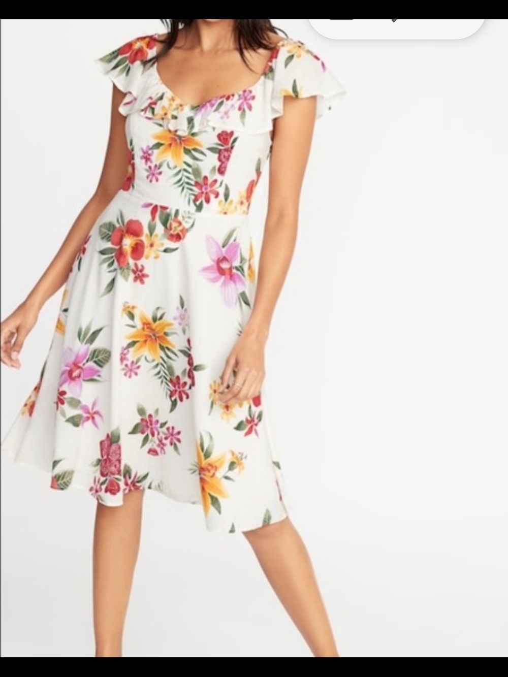 Old Navy White Floral Ruffle-Sleeve Midi Dress